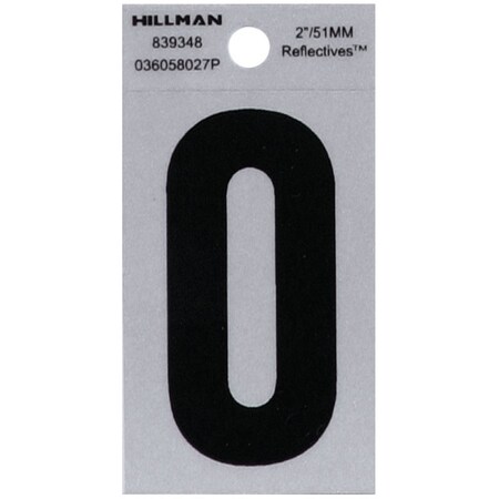 Hillman HILLMAN 2 in. Reflective Black Vinyl Self-Adhesive Letter O 1 pc, PK6 839348